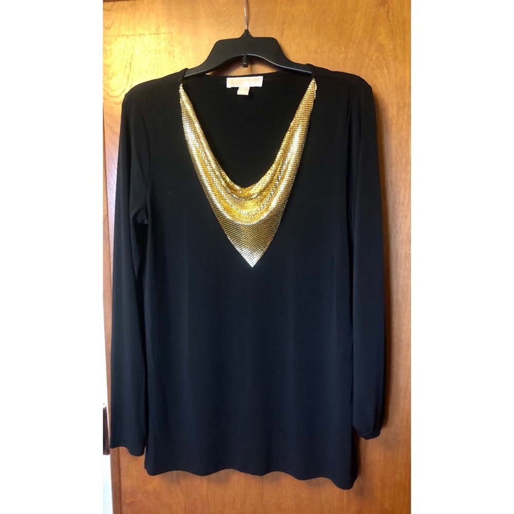 MICHAEL Michael Kors Black and Gold Mesh Top